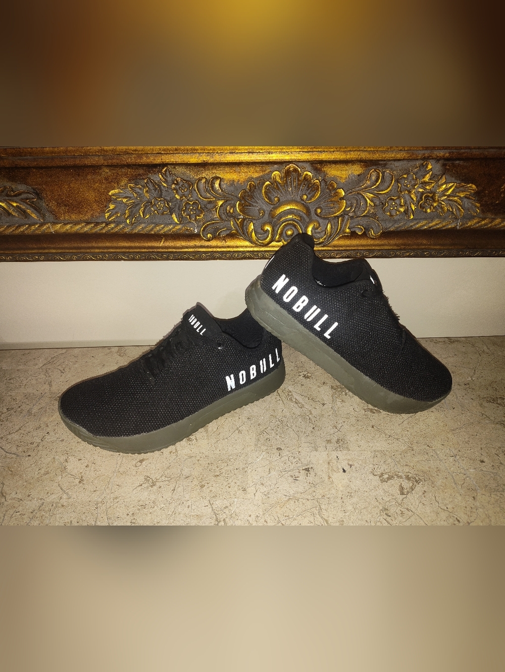 NOBULL Black Knit Trainers with Olive Sole